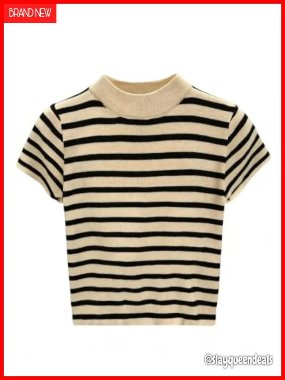 Striped Crew Neck Short Sleeve Pullover Sweater Knit Top